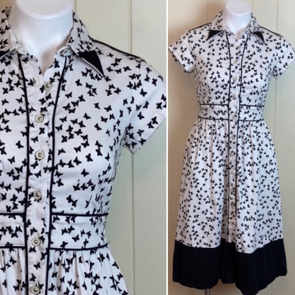 eShakti Vintage Style Retro Butterfly Shirt Dress